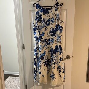 Maggy London Blue and Cream Floral Midi Dress